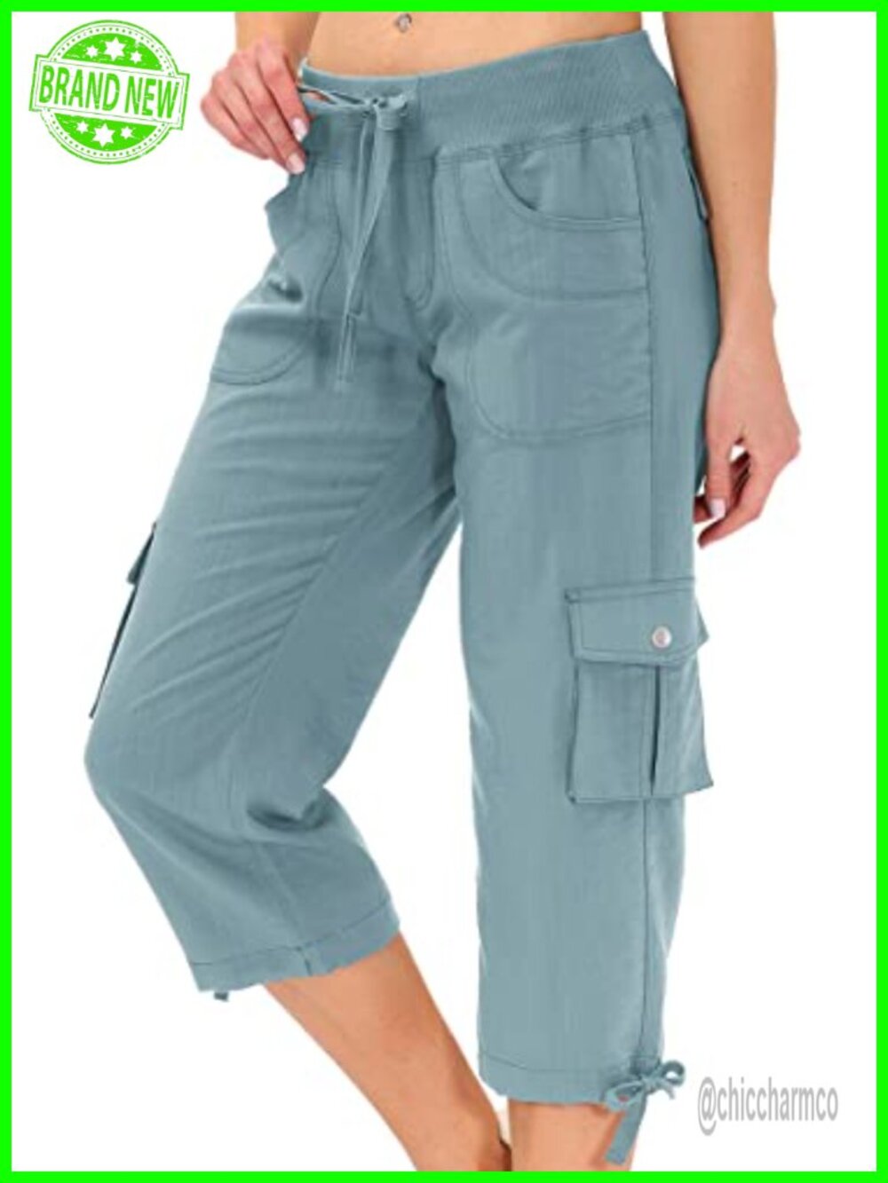 Womens Loose Fit Hiking Cargo Capri Pants with Pockets Lightweight